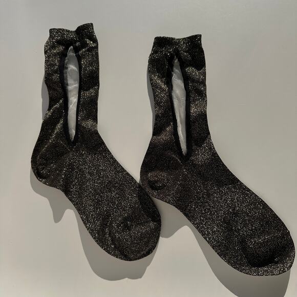 Hansel from Basel x Rachel Comey Slim Sheer Crew Black Gold Womens Socks 6-9.5 - Picture 2 of 14